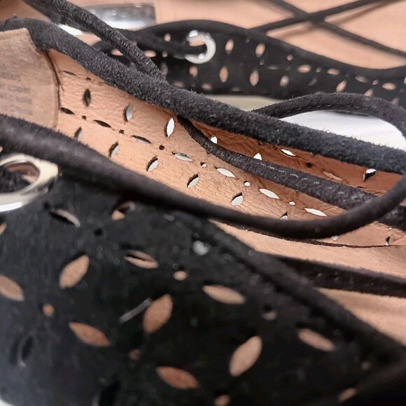 NWT HALOGEN Black LEATHER Suede LASERCUT Lace Up TASSLE Ballet Flats Sz 8.5 M - Picture 10 of 14